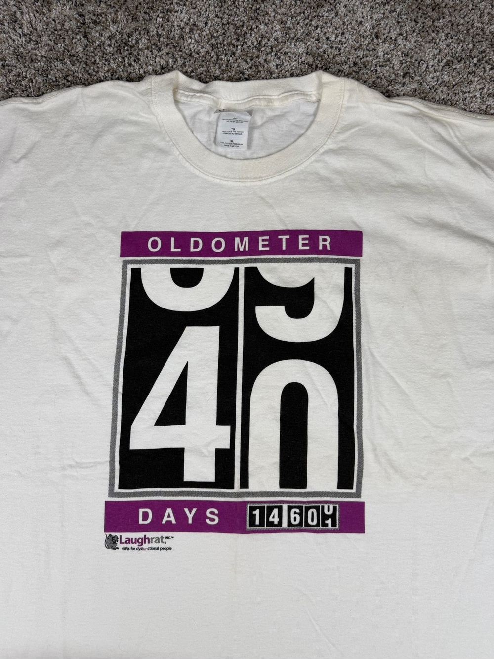 Gildan White Short-Sleeve Oldometer Graphic Tee with Black & Purple Accents - Picture 2 of 7